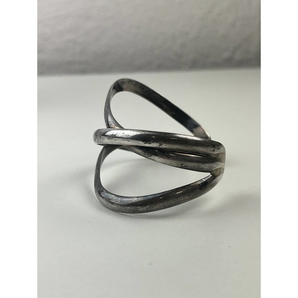 Vintage Sterling Silver Waves Cuff Modern Bracelet 39g - Picture 6 of 10